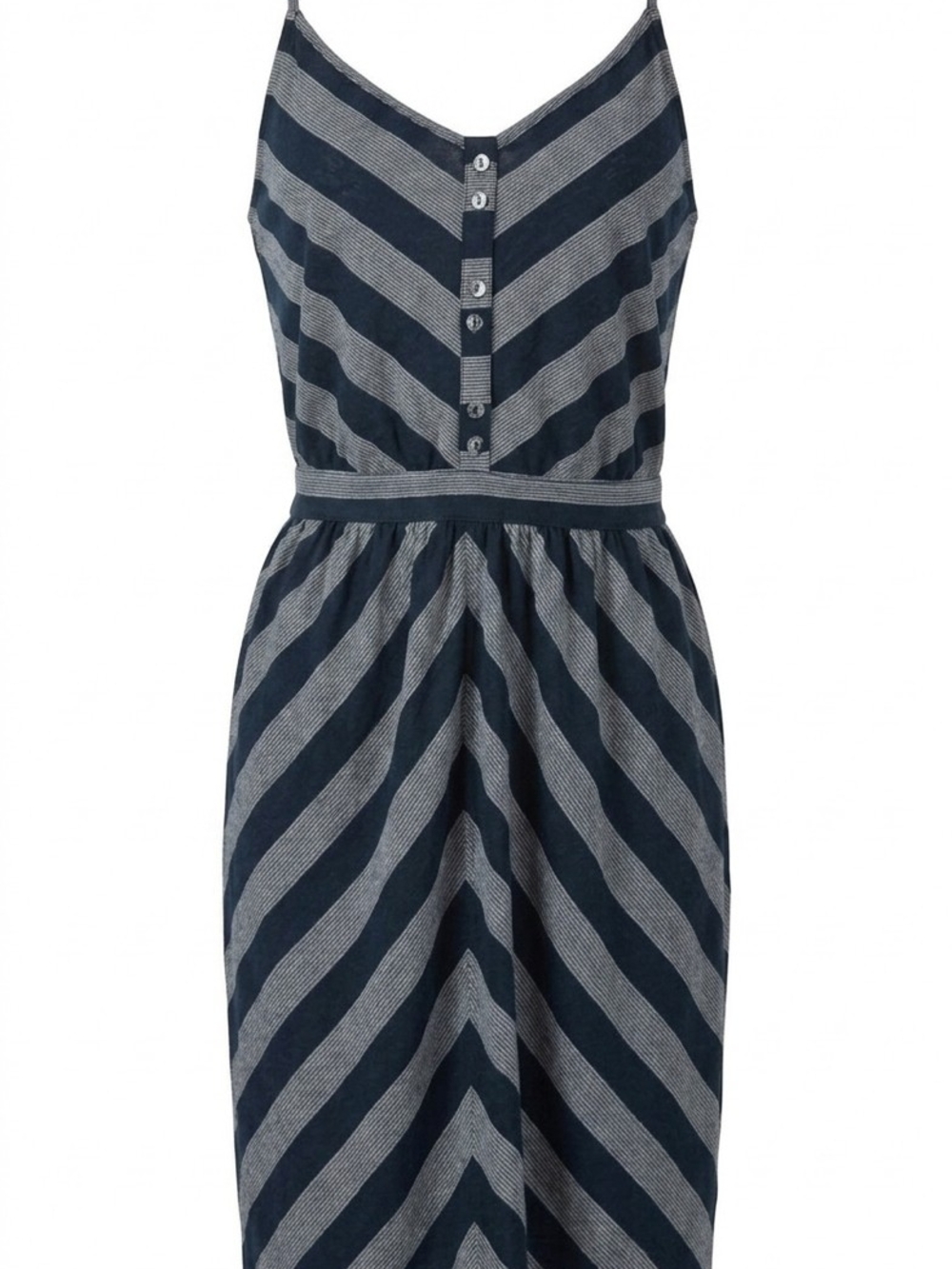 American Eagle Outfitters Navy and Gray Striped Button-Front Midi Dress